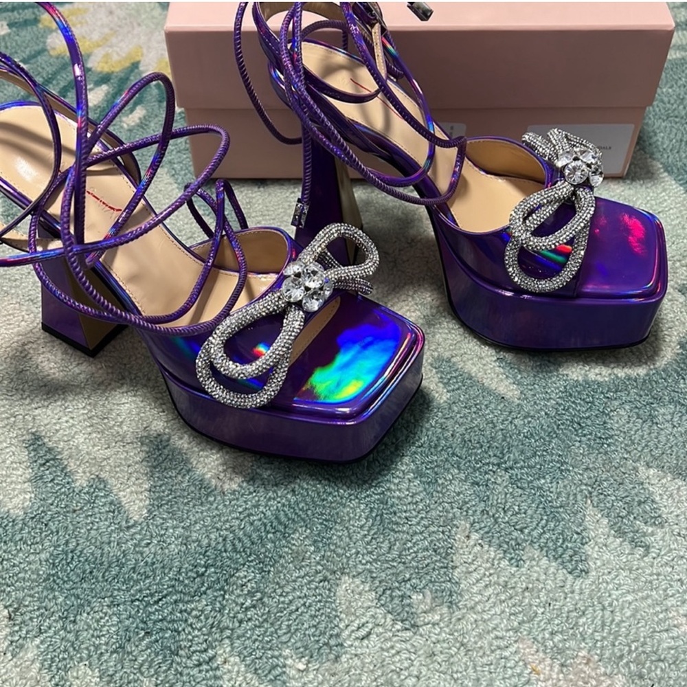 Mach & Mach Double Bow Iridescent Leather Platform Sandal - Picture 7 of 10